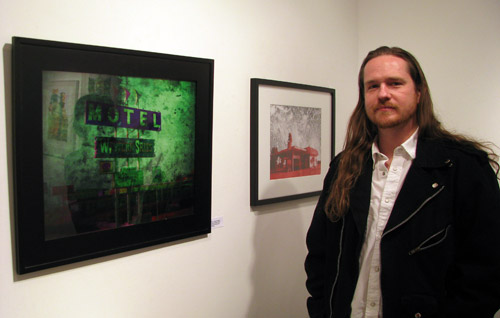 Kelly McCormack at Spark Gallery for the opening reception of Guilty Pleasures, with Motel Western Skies Steel and Sweden Creme